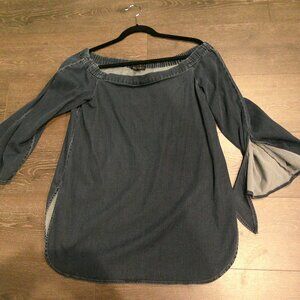 White house Black market Denim tunic elastic neckline and ties on the sleeves L